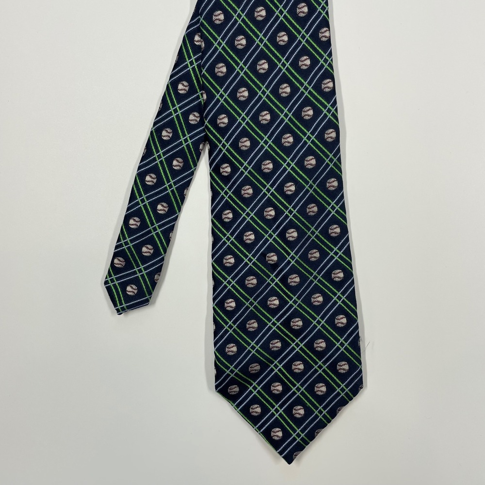 Tango Navy Blue Baseball Plaid Silk Necktie Mens One Size